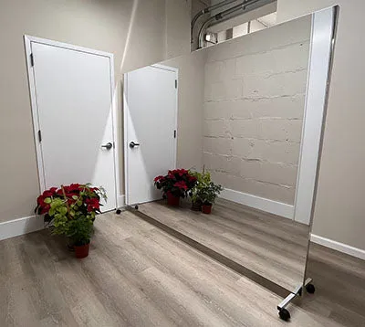 Glassless Mirror, Floor Stand and Corkboard Back Panel, 72" W x 96" H