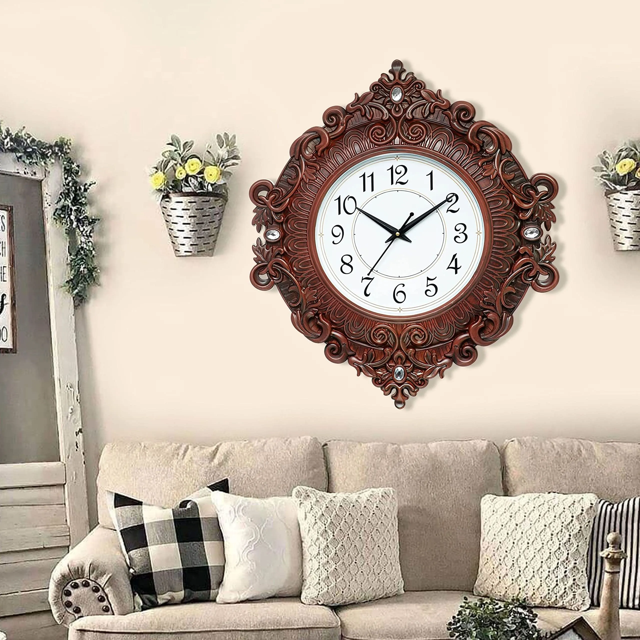 Harbour Analog Latest Stylish New Models Wall Clock for Home Living Room Hall Bedroom (Size Height 48 CM X Width 41 CM) Mz Hb 911 wla 2-Brown,Plastic