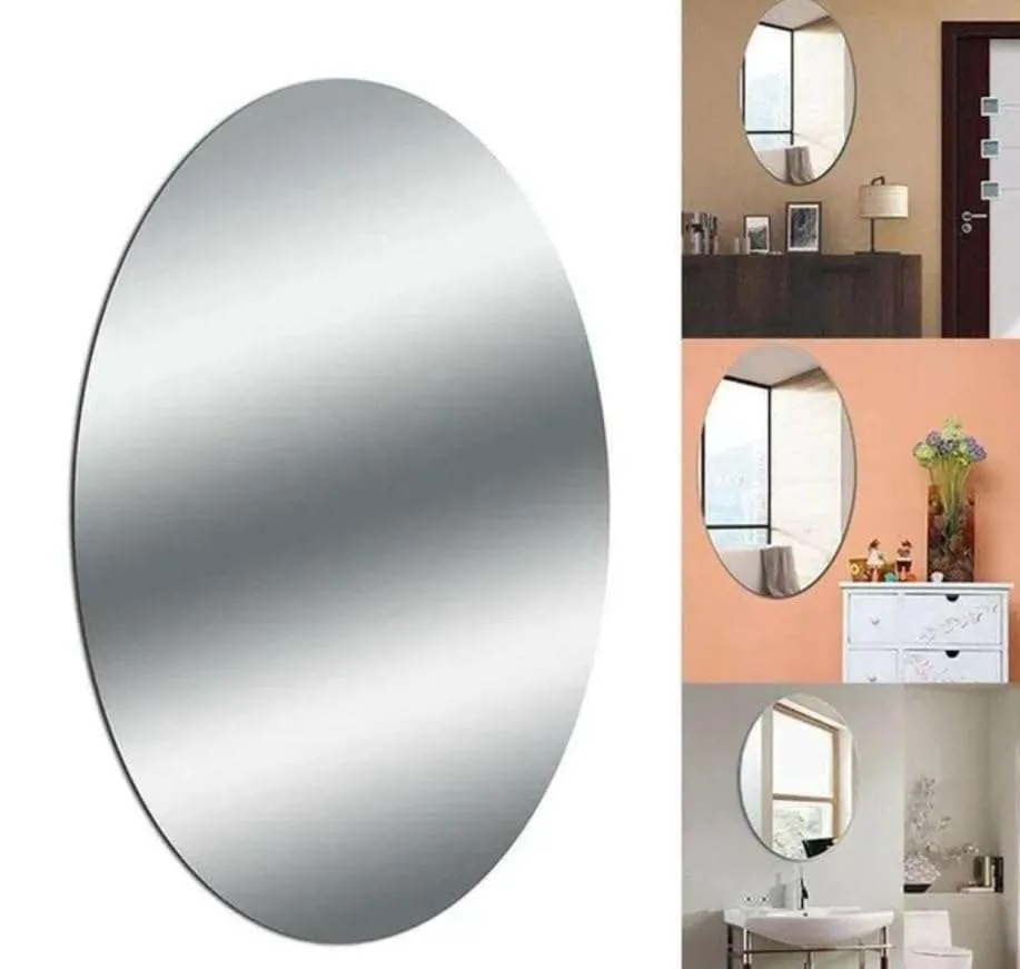 IRQA Oval Shape Adhesive Mirror Sticker for Wall on Tiles Bathroom Bedroom Living Room Basin Mirror Bathroom Wall Mirror Stickers Unbreakable Plastic Vanity Mirror, Makeup Mirror (Style_56