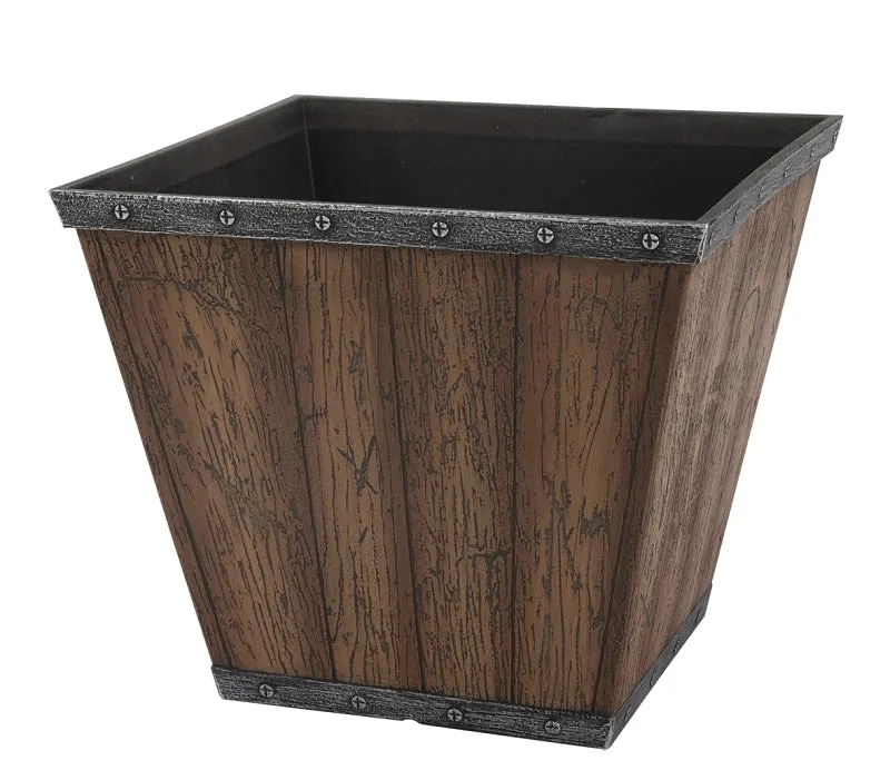 Landscapers Select S17050410-01-B Square Barn Planter, 8-1/2 in H, 10 in W, Square, High-Density Resin, Brown, Brown :EA: QUANTITY: 6