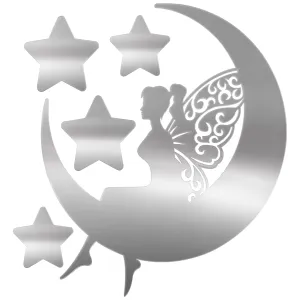 MeeTo Moon and Star Mirror Wall Stickers, Removable Acrylic Mirror, Silver Self Adhesive Mural Stickers Decal for Home, Room, Living Room, Bedroom, Dining Room Decoration, Pack of 5 Mirror