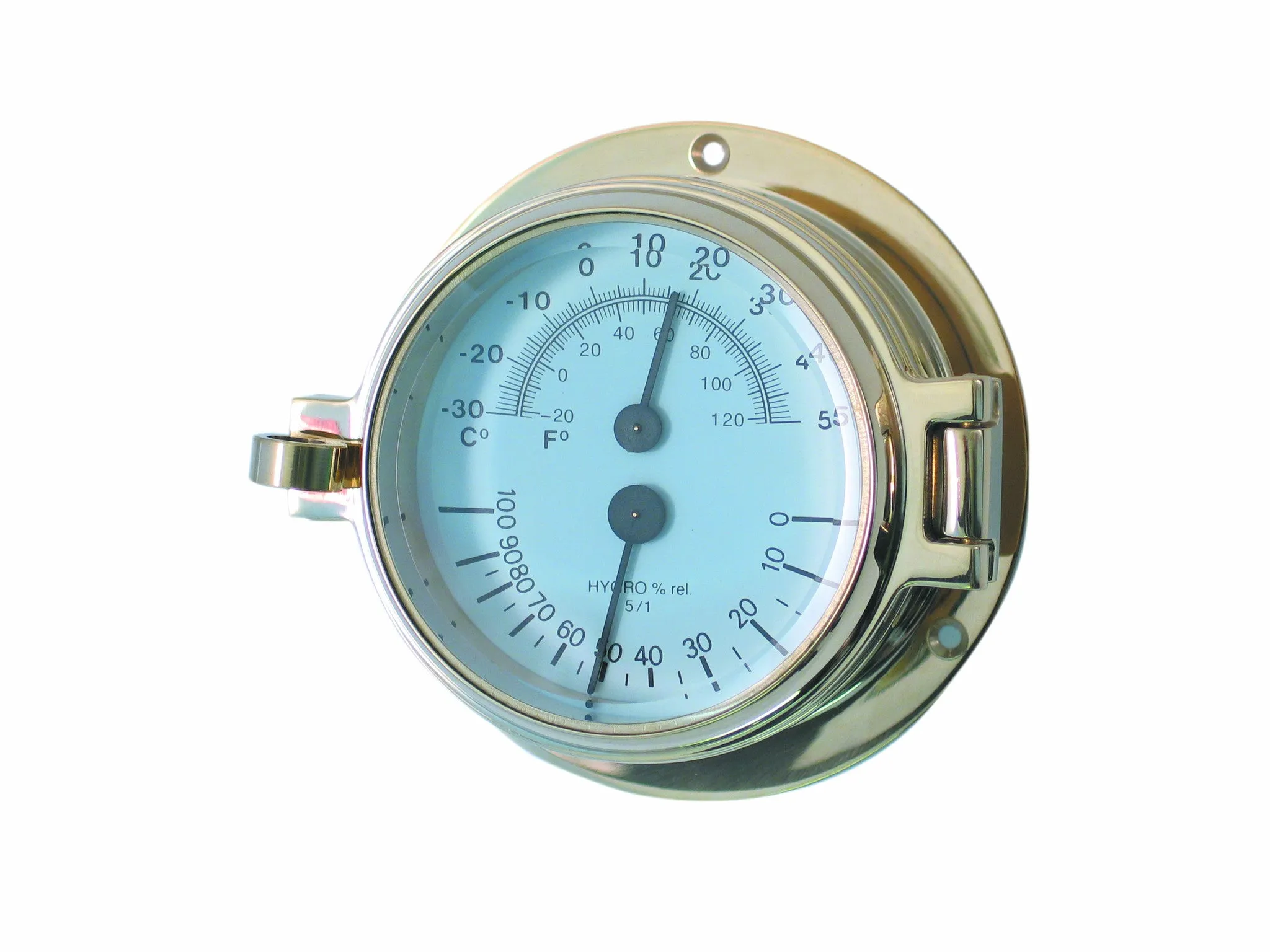 Meridian Zero Channel Range Brass Comfort Meter, Thermometer, Hygrometer