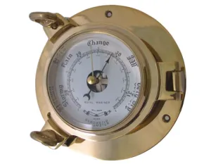 Meridian Zero Small Porthole Barometer - Brass