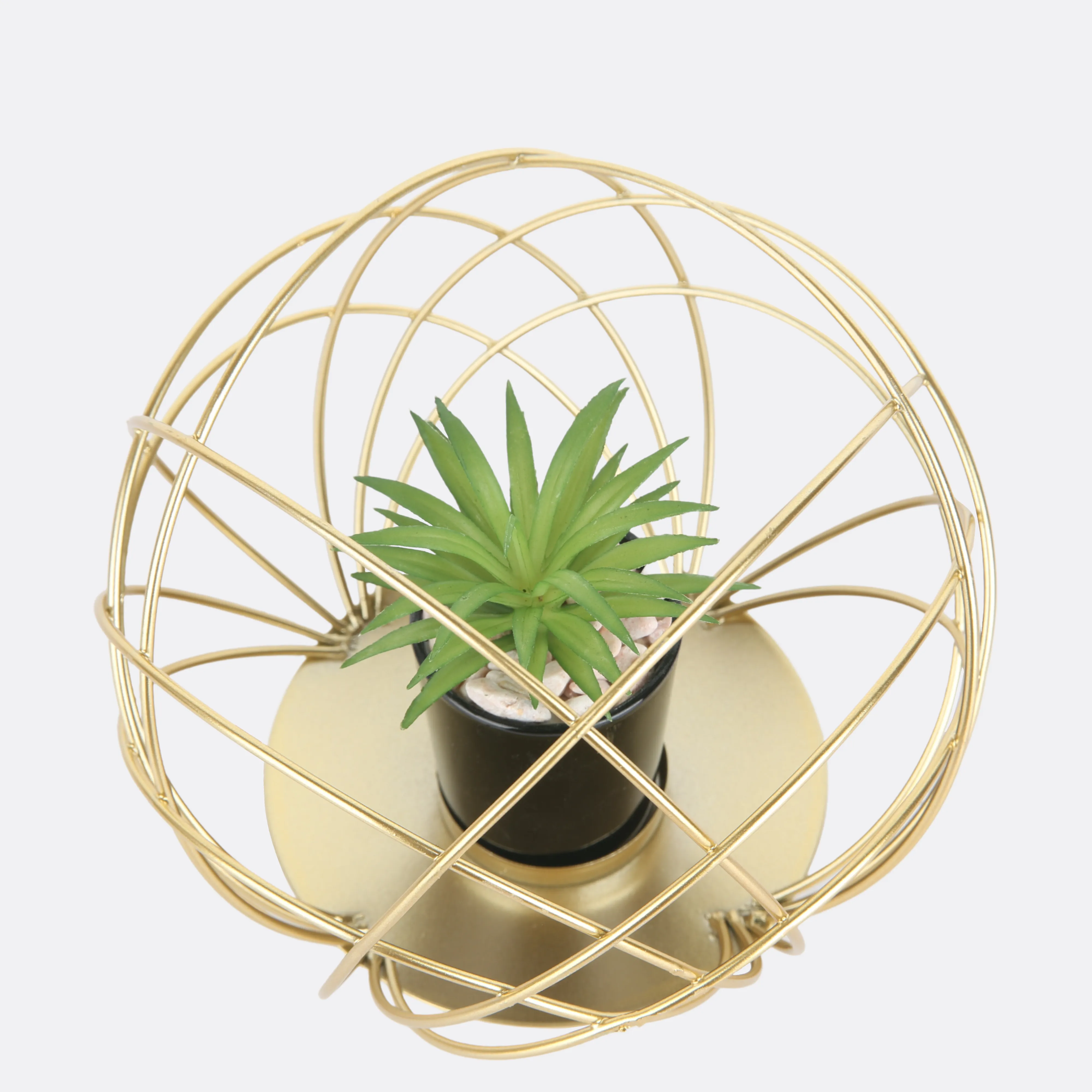 Metallic Cage Planter In Pot