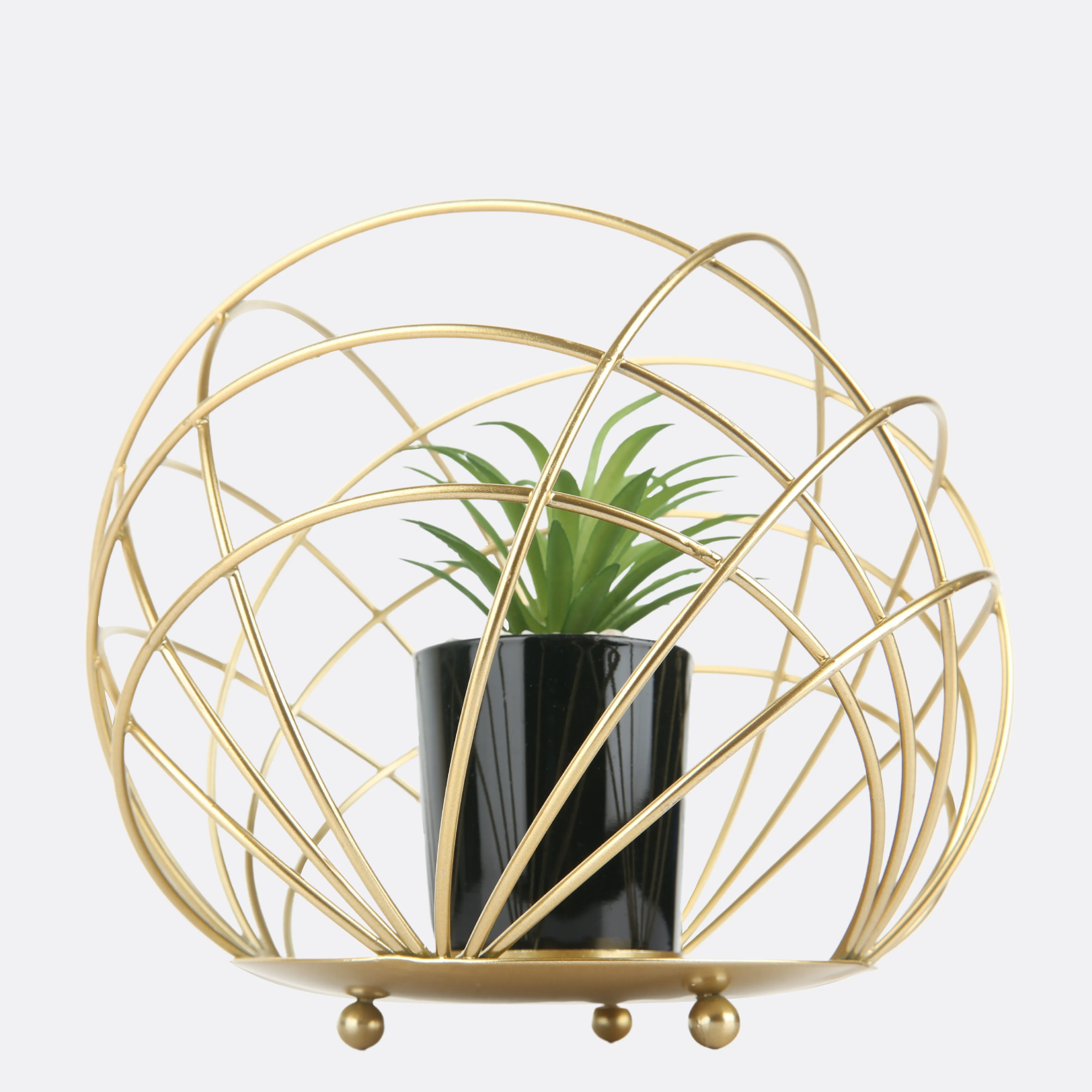 Metallic Cage Planter In Pot