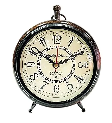 MZ Enterprises 6 Inches Table Desk Antique Wooden Clock | Wall Clock for Home Study Living Room and Office | Living Room | Bedroom | Kitchen | Office