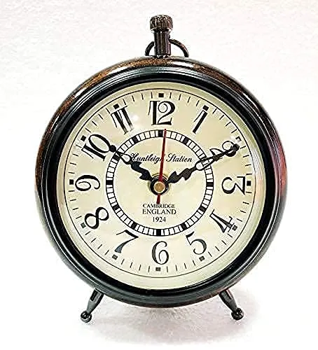 MZ Enterprises 6 Inches Table Desk Antique Wooden Clock | Wall Clock for Home Study Living Room and Office | Living Room | Bedroom | Kitchen | Office