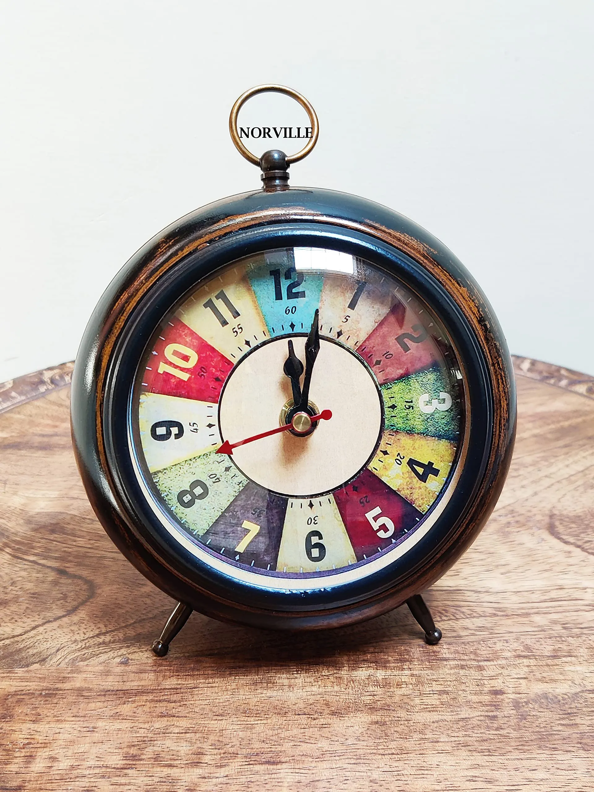 NORVILLE® Table Clock Antique Style Wooden for Home Study Table Office Desk Livingroom Wedding Gift