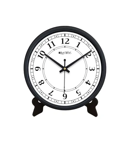 Olive Tree 8-Inch Plastic Analog Wall Clock/Table Clock - Modern Dial Latest Stylish Table Clock (Black Frame, Quartz Movement)-1017