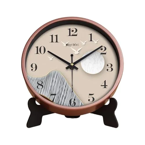 Olive Tree 8-Inch Plastic Analog Wall Clock/Table Clock - Modern Dial Latest Stylish Table Clock (Copper Frame, Quartz Movement)-1057