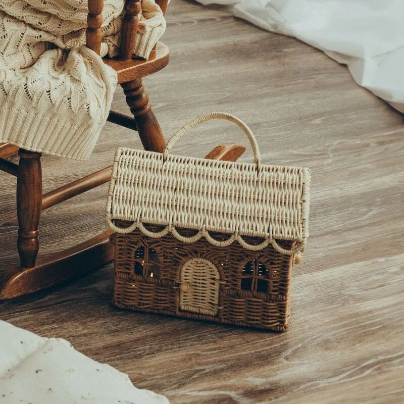 Olli Ella Rattan Gingerbread Casa Clutch - Natural & Straw