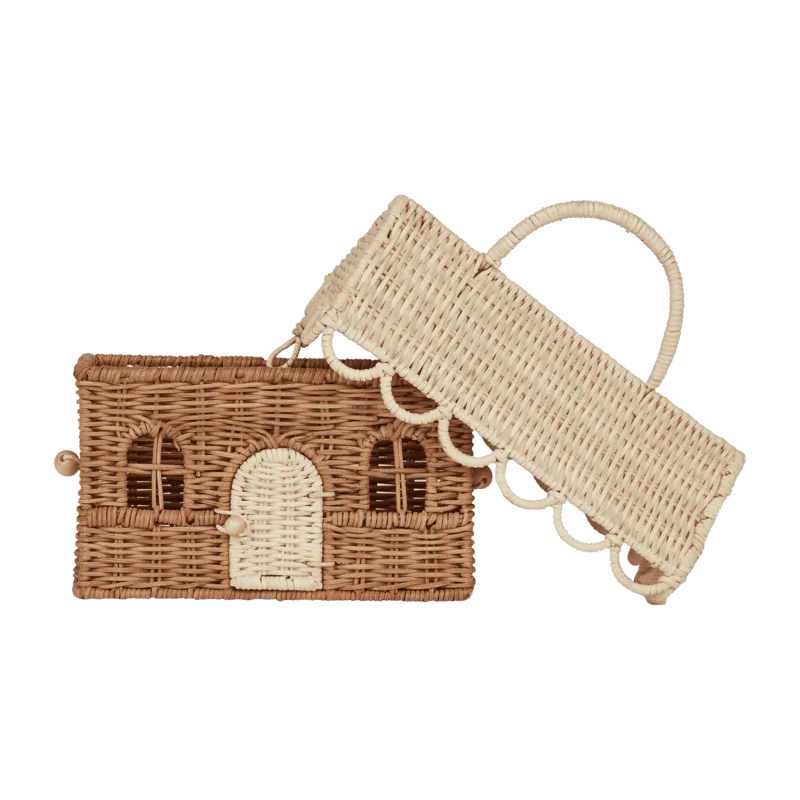 Olli Ella Rattan Gingerbread Casa Clutch - Natural & Straw