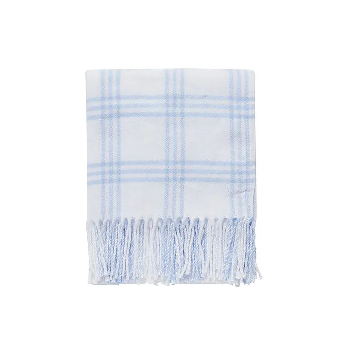 Perfect Plaid Baby Throw in White with Soft Blue