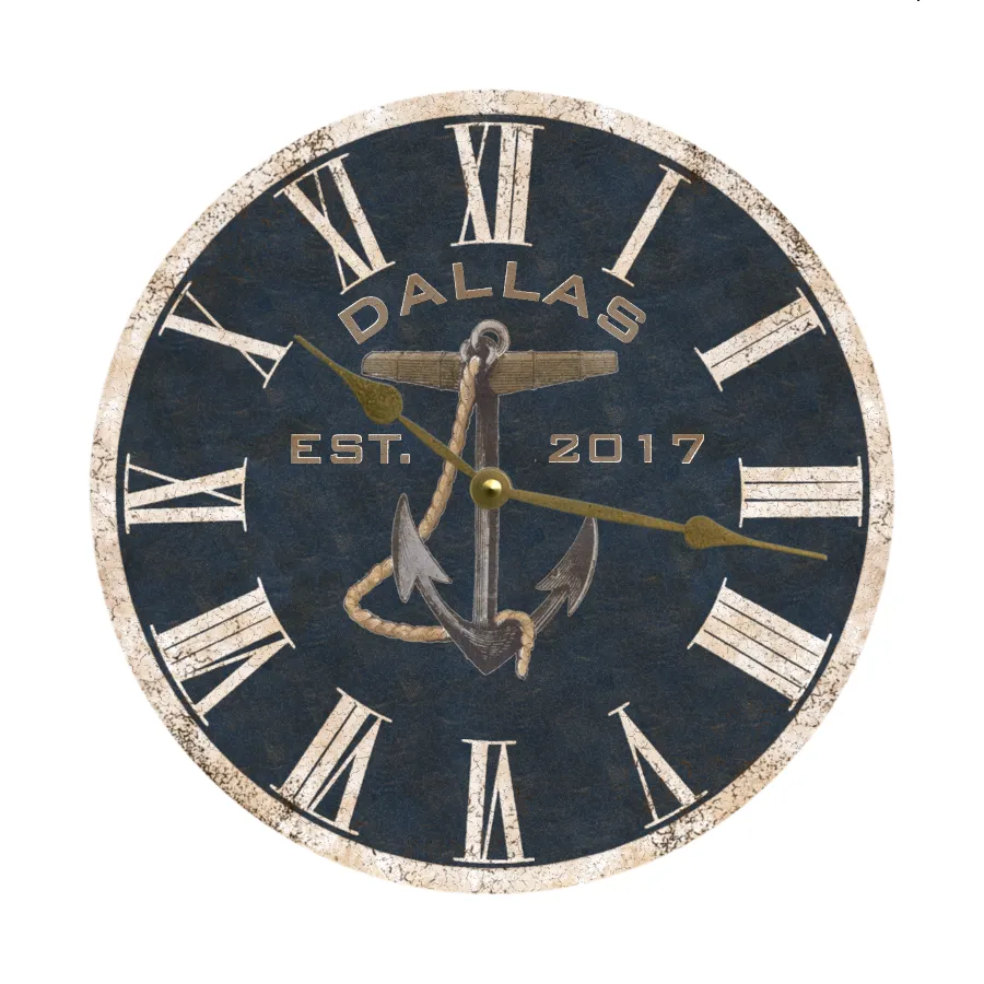 Personalized Blue Anchor Wall Clock