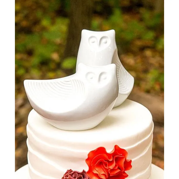 Porcelain Owl Pair Figurines Cake Topper