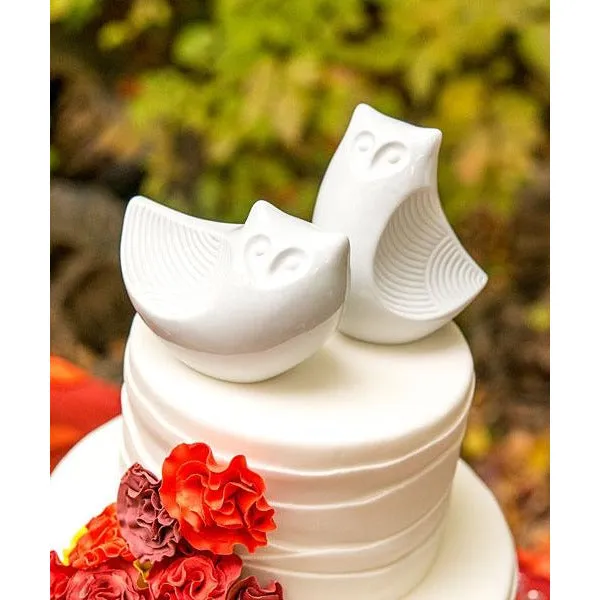 Porcelain Owl Pair Figurines Cake Topper