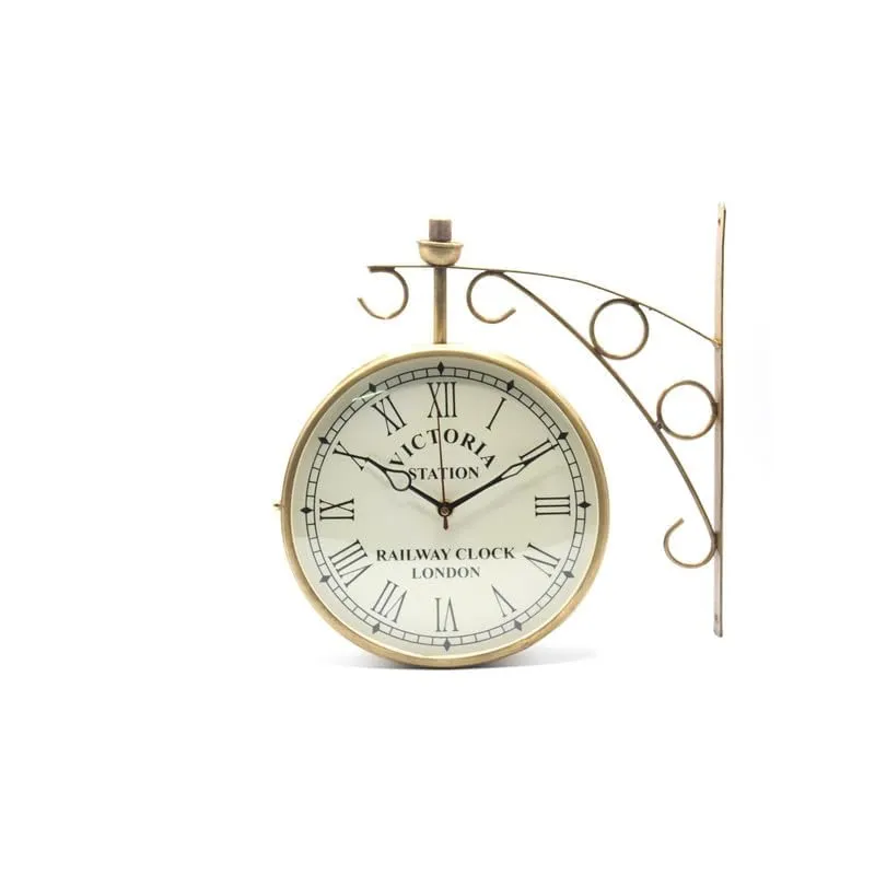 PREMIER MART Antique Golden Colour Powdercoted Victoria Station Clock Double Sided Clock Vintage Railway Clocks (8 Inch)