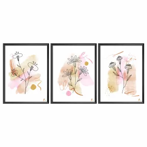 Printality Flower painting image wall photo frame|12x16 Inches|wall and home décor (pack of 3) |printality|