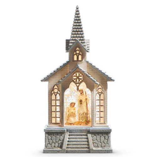 Raz Holiday Water Lanterns 2023 11.25" Holy Family Musical Lighted Water Church