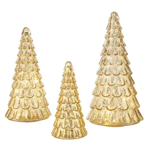 Raz Imports 2022 Evergreen & Gold 15.5" Gold Mercury Glass Tree, Set of 3