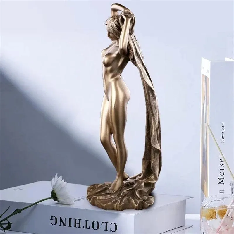 Resin Nude Lady Statue | Sexy Bathroom Sculpture | Body Art Girl Ornament | Handicraft Bedroom Décor