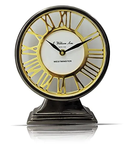 ROCKHOPPER Retro Steel Table Clock Roman Fonts Gold - Desk Decor, Home Decor, Office Decor Gifts