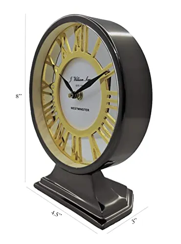 ROCKHOPPER Retro Steel Table Clock Roman Fonts Gold - Desk Decor, Home Decor, Office Decor Gifts