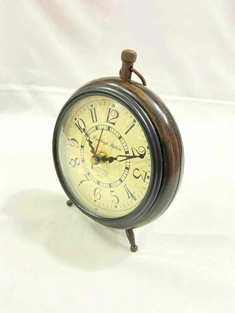 Room Decoration Handmade Wooden Table Top Clock Desk Clock 5 Inch Antique Style Home Study Living Dift Item