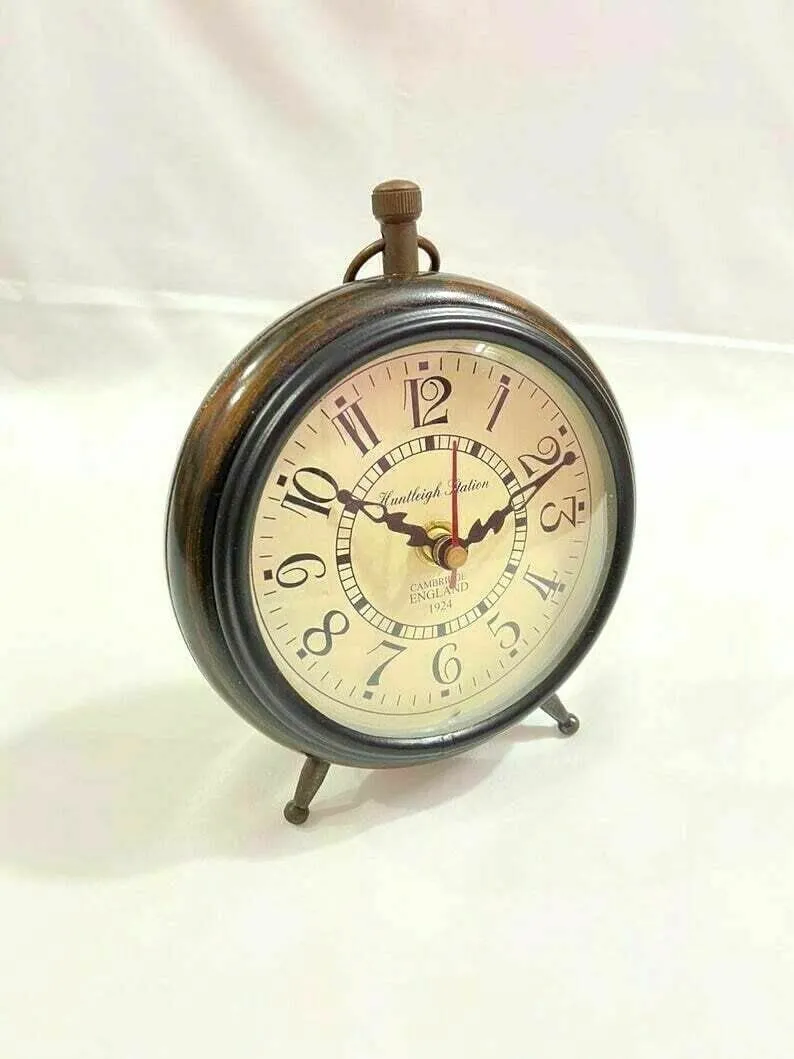 Room Decoration Handmade Wooden Table Top Clock Desk Clock 5 Inch Antique Style Home Study Living Dift Item