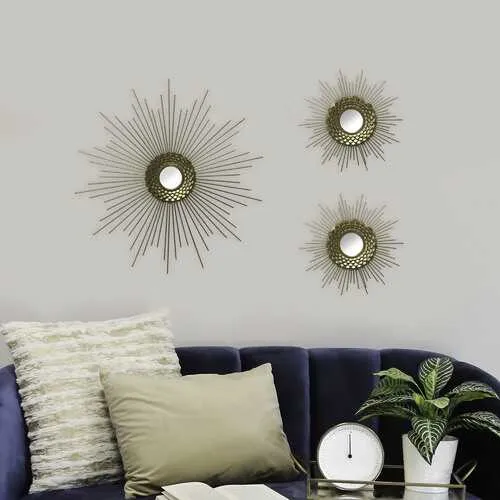 S/3 Gold Starburst Wall Mirrors