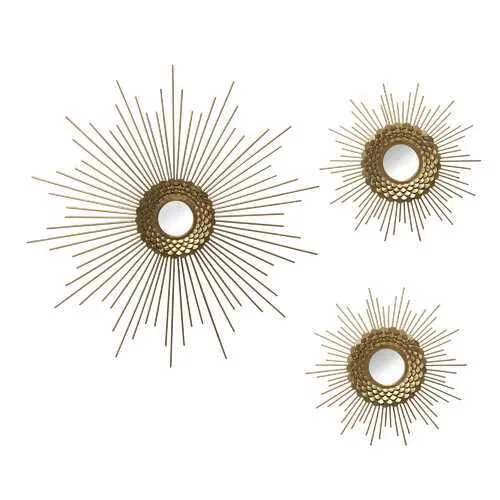 S/3 Gold Starburst Wall Mirrors