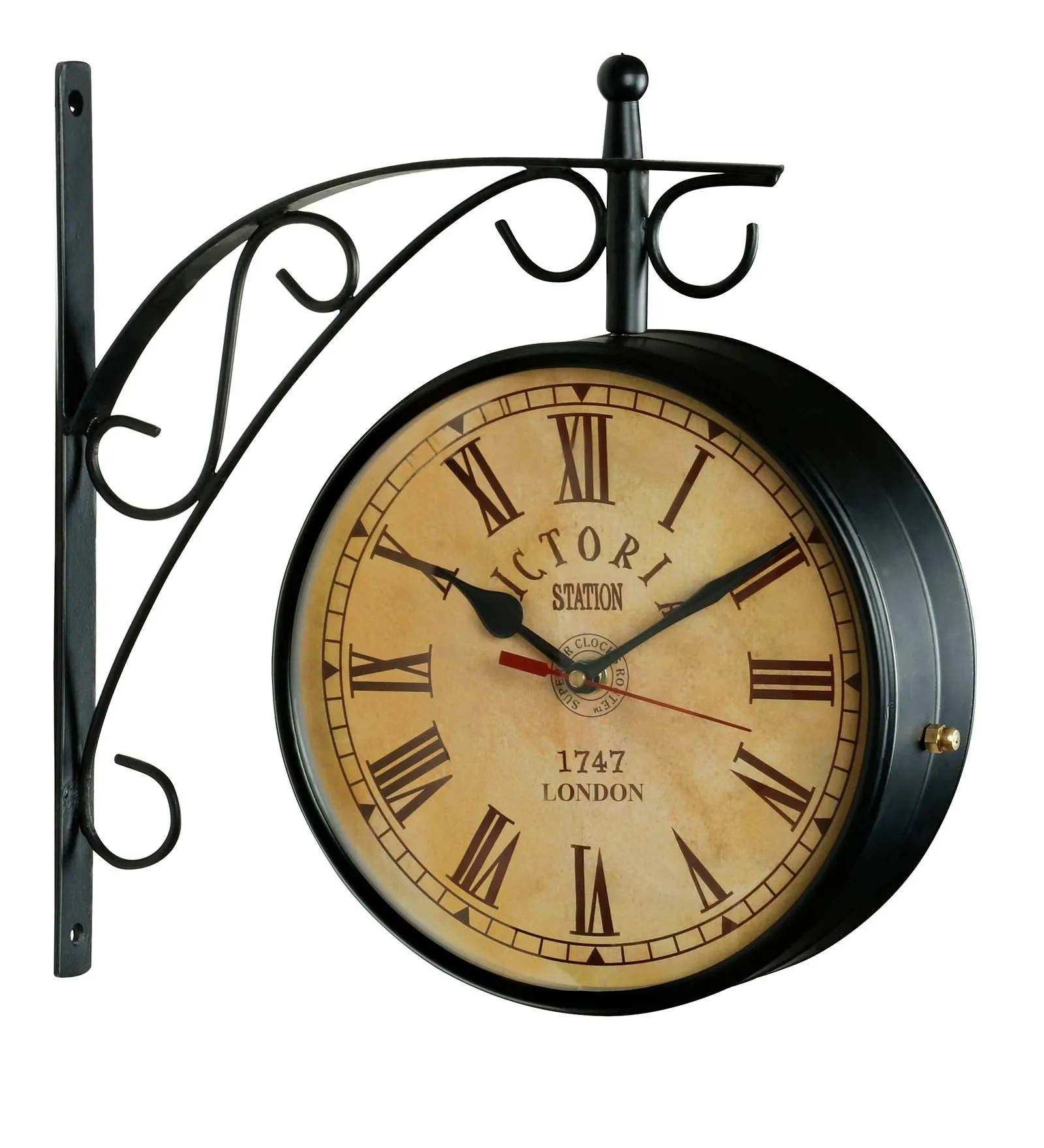 SAREE HOUSE 10 Inch Metal Analog Vintage Railway Station Antique Style Double Sided Wall Clock (Black)