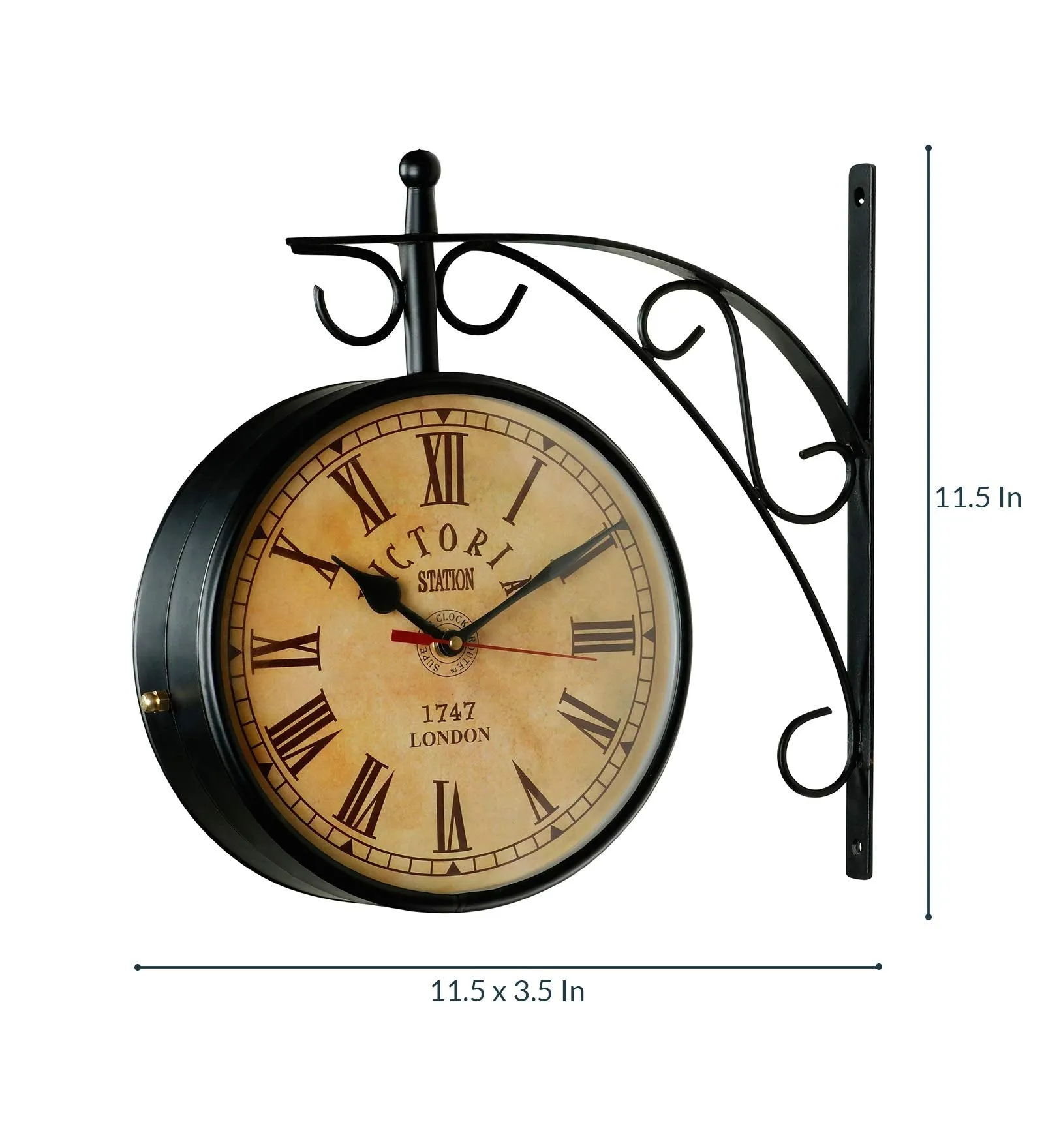 SAREE HOUSE 10 Inch Metal Analog Vintage Railway Station Antique Style Double Sided Wall Clock (Black)