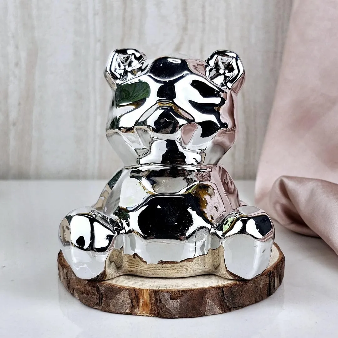 SATYAM KRAFT 1 Pcs Small Silver Teddy Bear Ceramic Showpiece for Home Decor, Statue, Living Room, Decorative Gift Item,Table Decor,Diwali decoartion,Centerpiece,New Year(Pack of 1)(Silver)