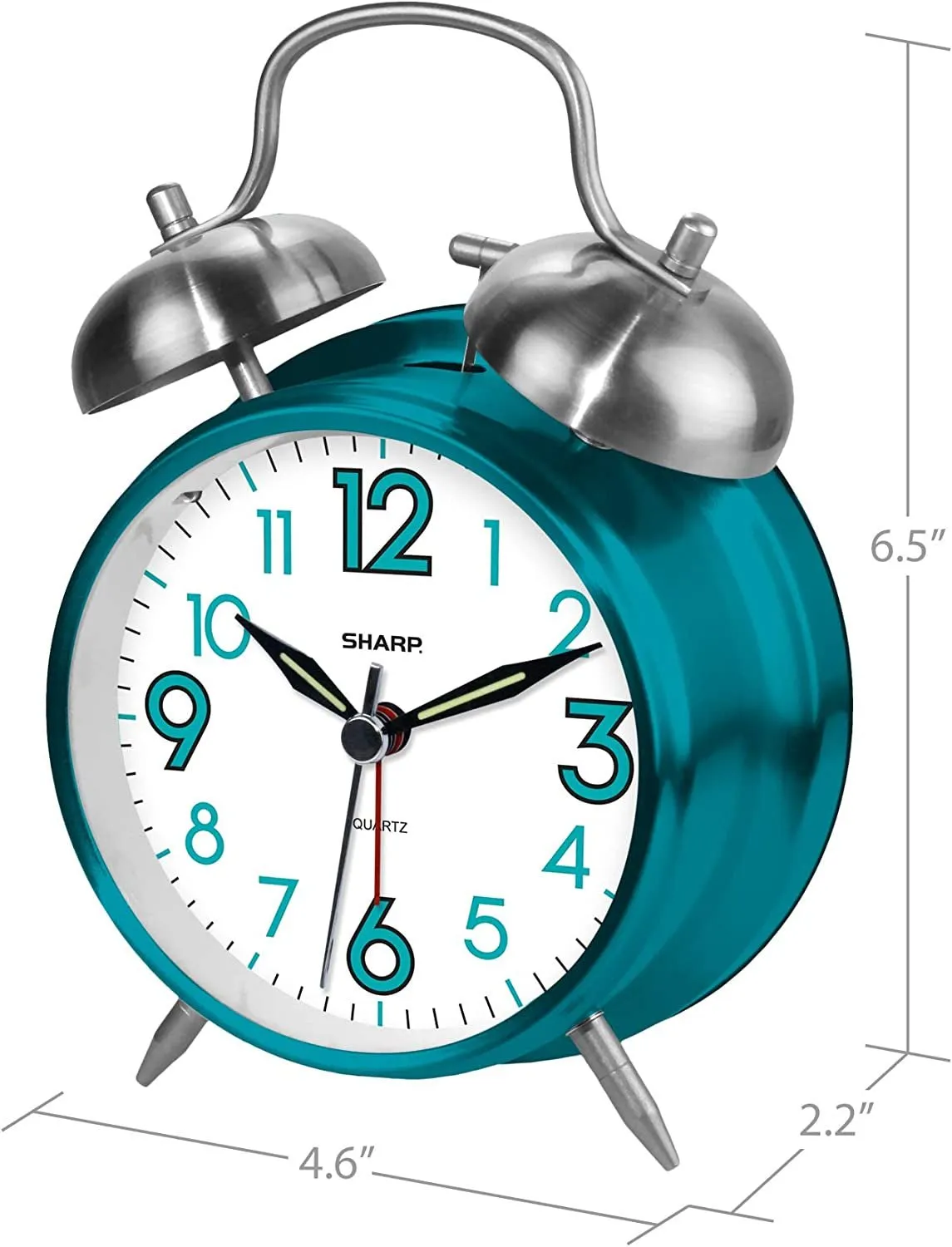 Sharp SPC851 Twin Bell Alarm Clock, Teal