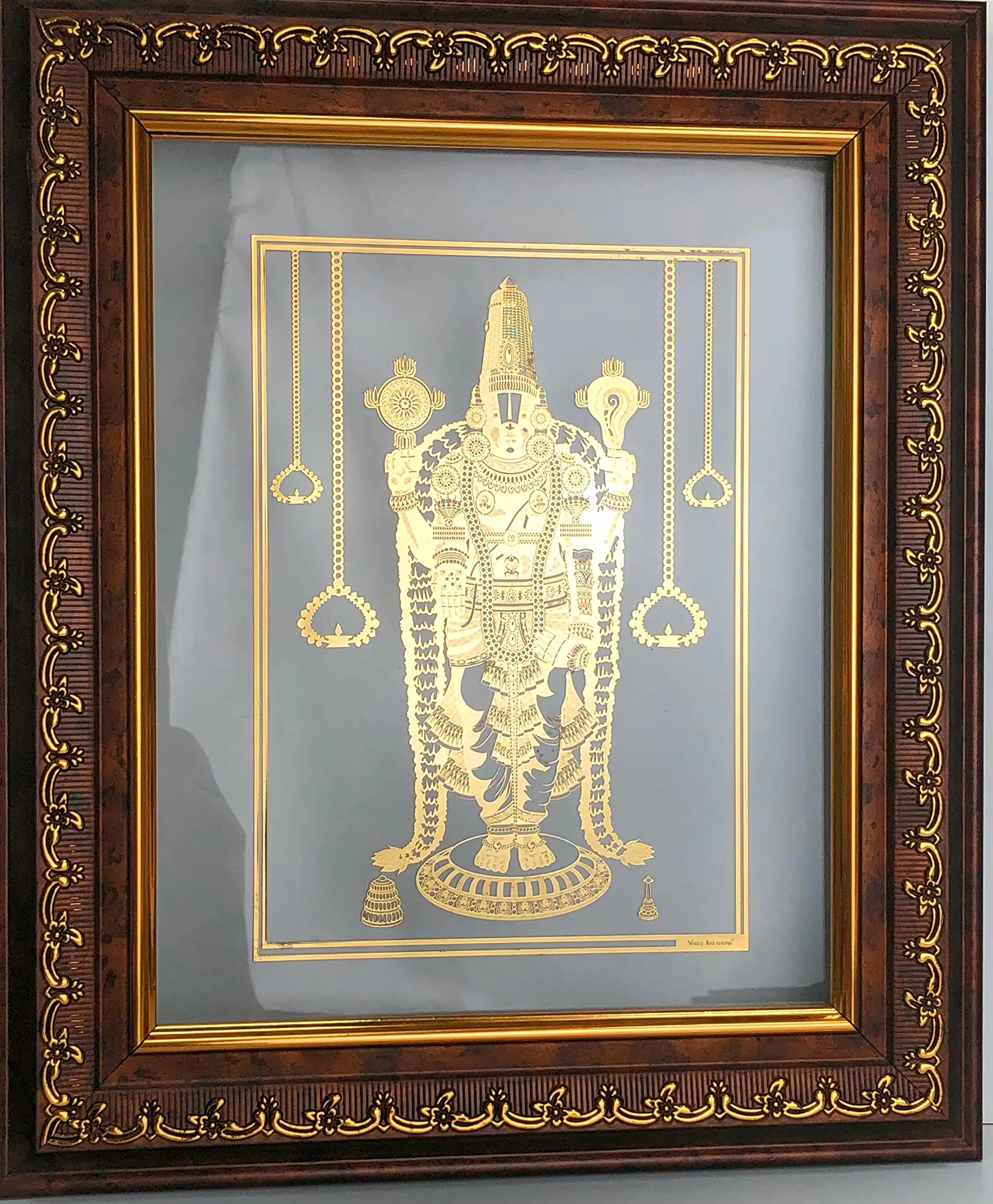 shree kreations Gold Plated Wall Hanging Frame for Home Décor Wooden Photo Frame for Wall (BALAJI WALL FRAME)