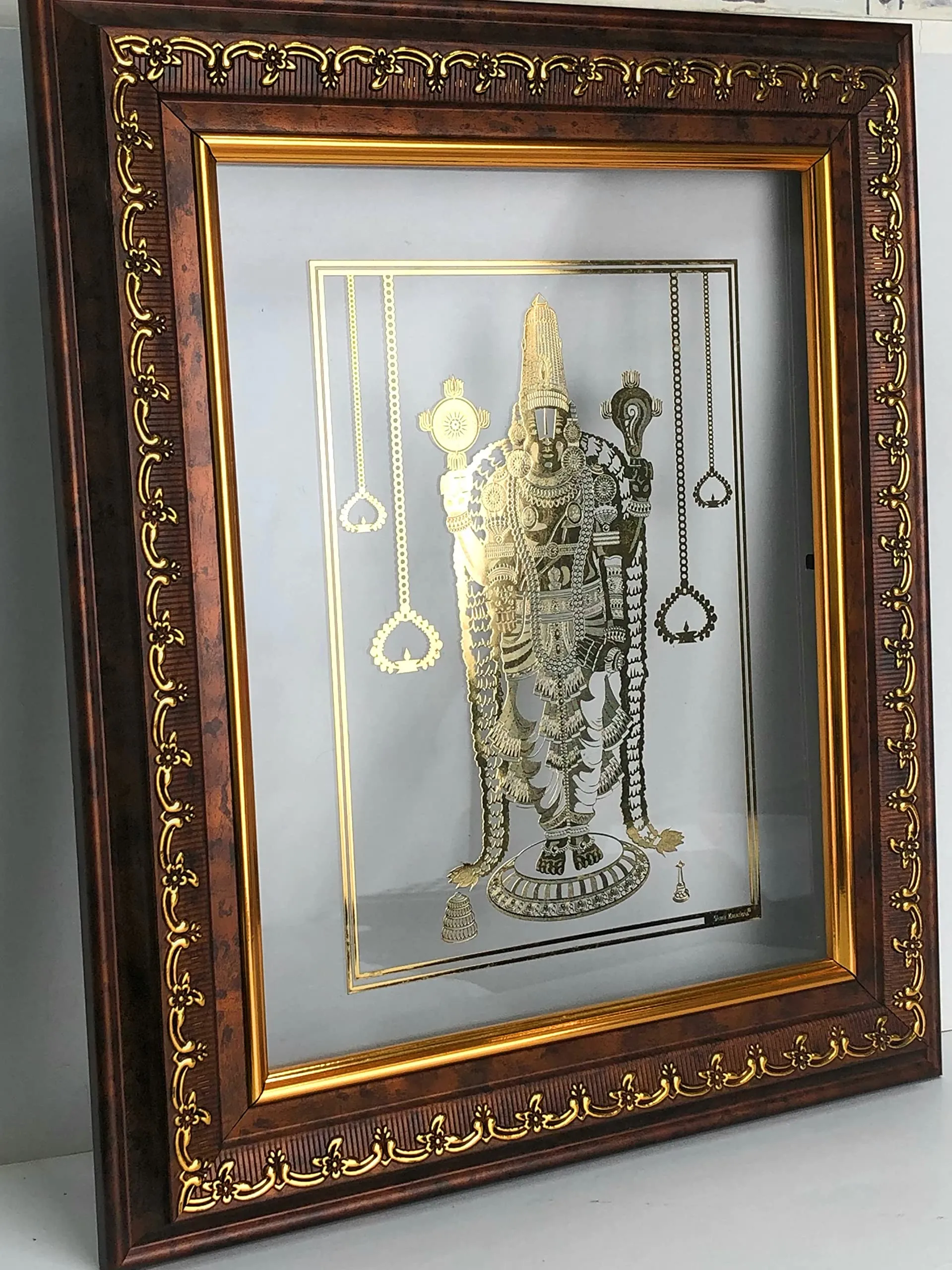 shree kreations Gold Plated Wall Hanging Frame for Home Décor Wooden Photo Frame for Wall (BALAJI WALL FRAME)