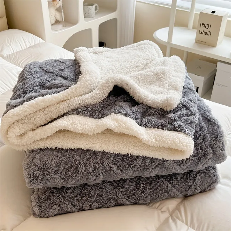 Soft Doublesided Lambs Wool Bed Blanket in Haze Blue