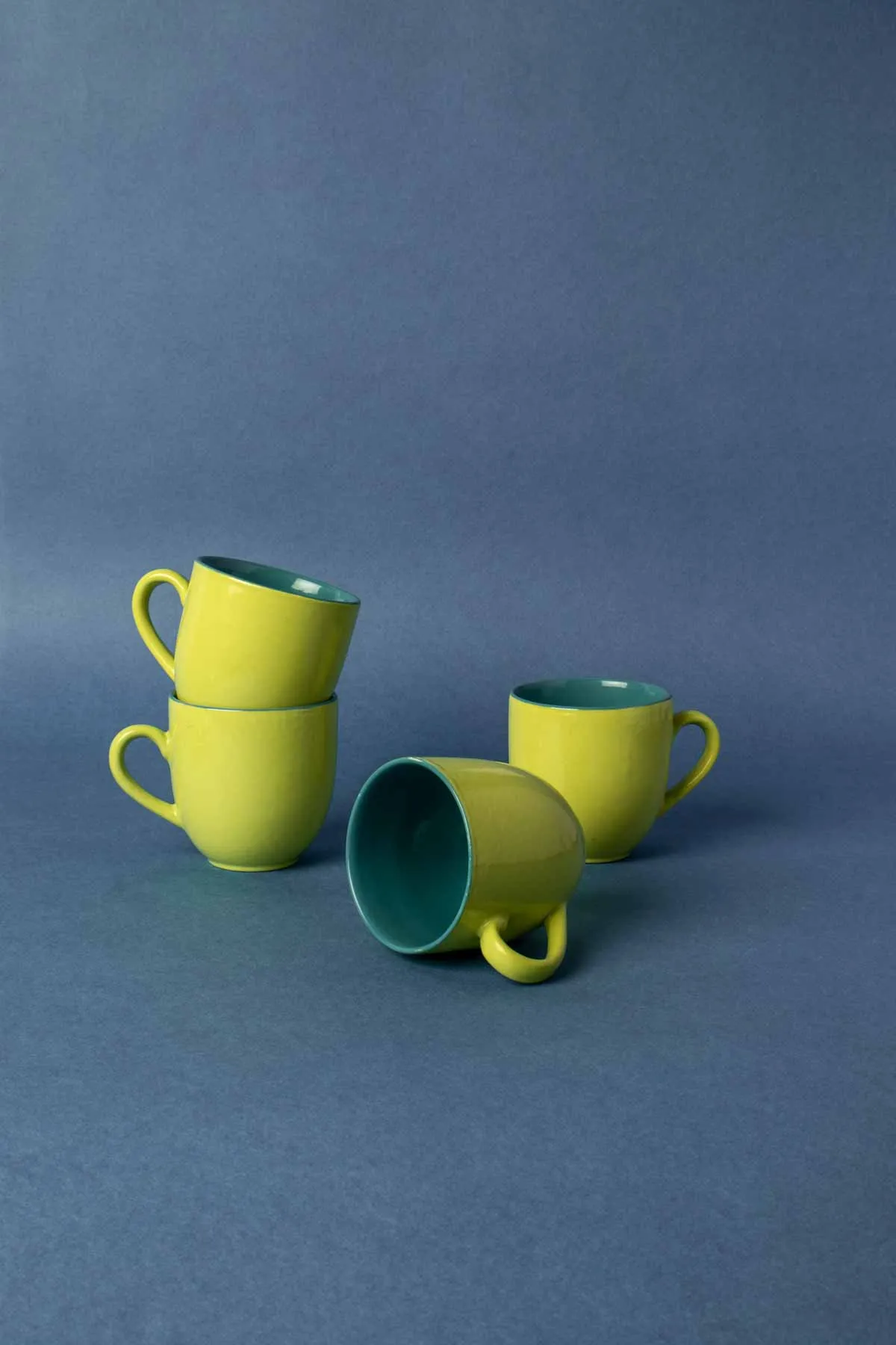 Solid Green And Blue Ceramic Baga Tea Cup (Set Of 4)