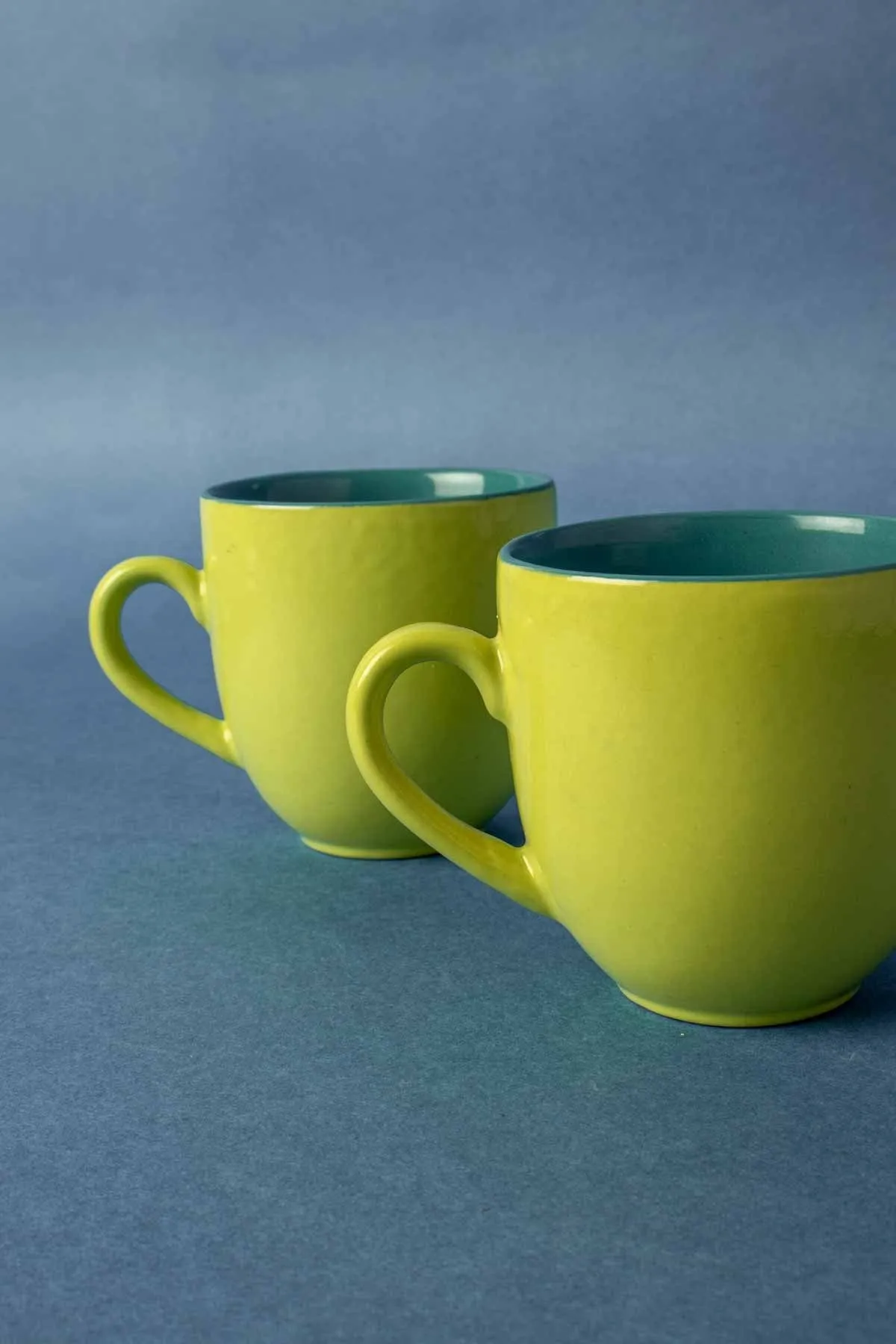 Solid Green And Blue Ceramic Baga Tea Cup (Set Of 4)