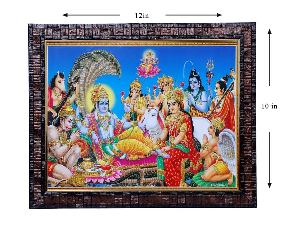 Subhash Pushtak Vishnu laxmi/Lakshmi ji on sheshnag Brahma ji Garuda narad Muni Wooden photo frame