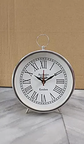 Table Desk Clock Pure Metal Antique Stylish Designer Home Office 6"