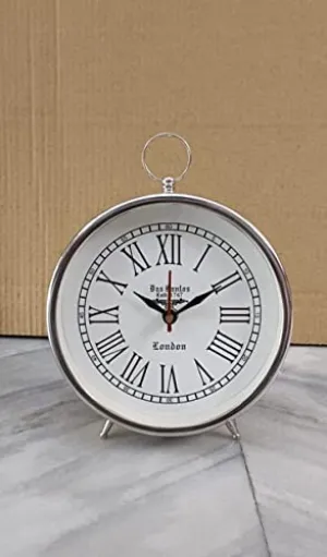 Table Desk Clock Pure Metal Antique Stylish Designer Home Office 6"