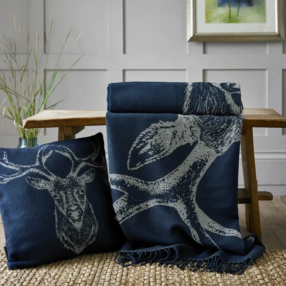 The Lyndon Company 185cm Navy Stag Faux Cashmere Tartan Throw