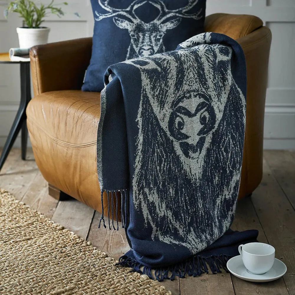 The Lyndon Company 185cm Navy Stag Faux Cashmere Tartan Throw