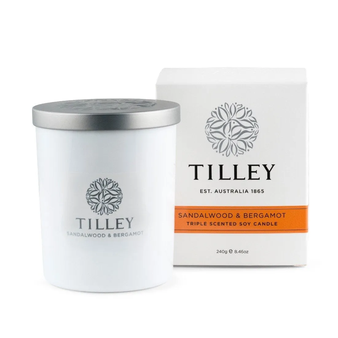 Tilley Classic White - Soy Candle 240g - Sandalwood & Bergamot