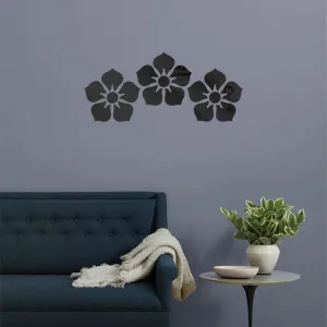 WallWear Plastic Finish Acrylic Sticker | 3D Decorative Mirror Wall Sticker | Flexible Sticker (3 Flower Black) Mirror for Wall