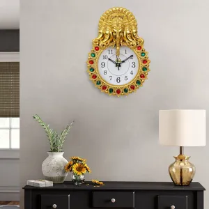 Webelkart Designer Stones Ganesha Plastic Wall Clock for Home/Living Room/Bedroom/Kitchen| Wall Clock for Office (Gold)