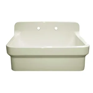 Whitehaus OFCH2230-BISCUIT Old Fashioned Country Fireclay Utility Sink with High Backsplash