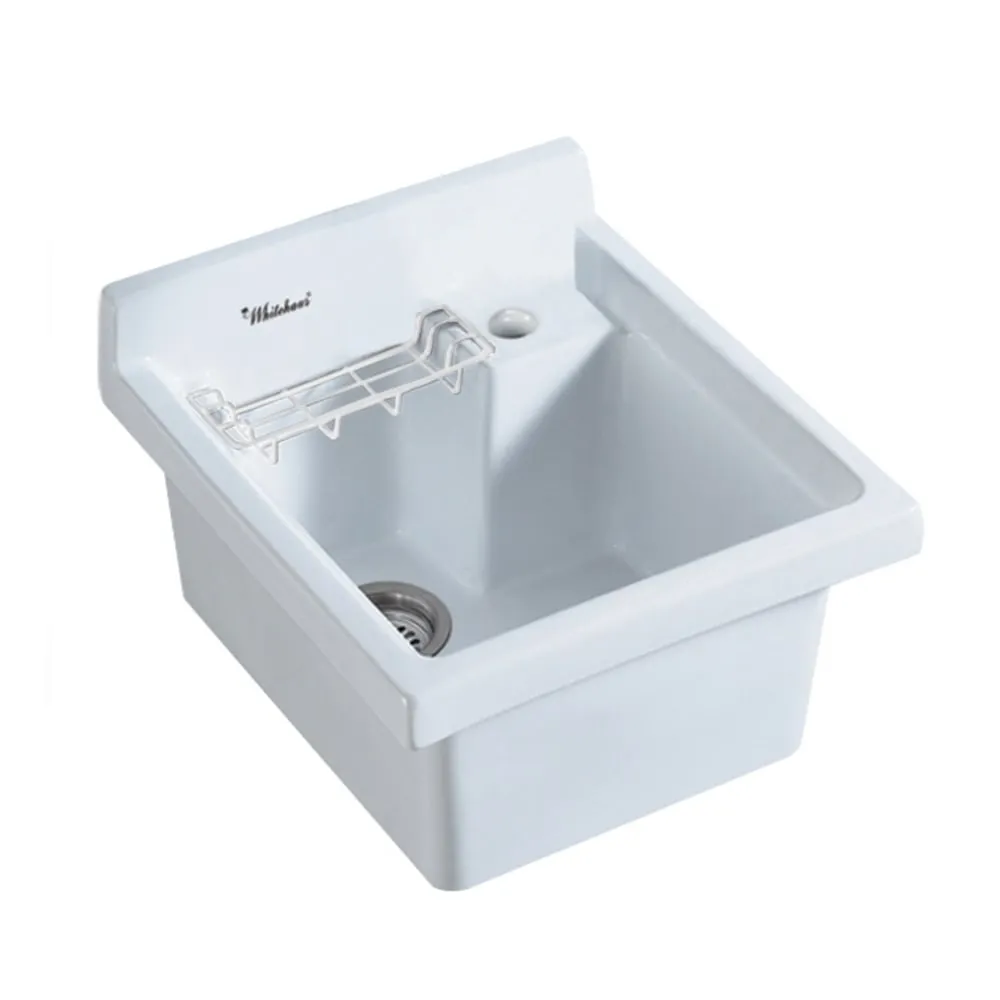 Whitehaus WH474-60 Vitreous China Single Bowl, Drop-in Sink with Wire Basket and 3.5" Drain